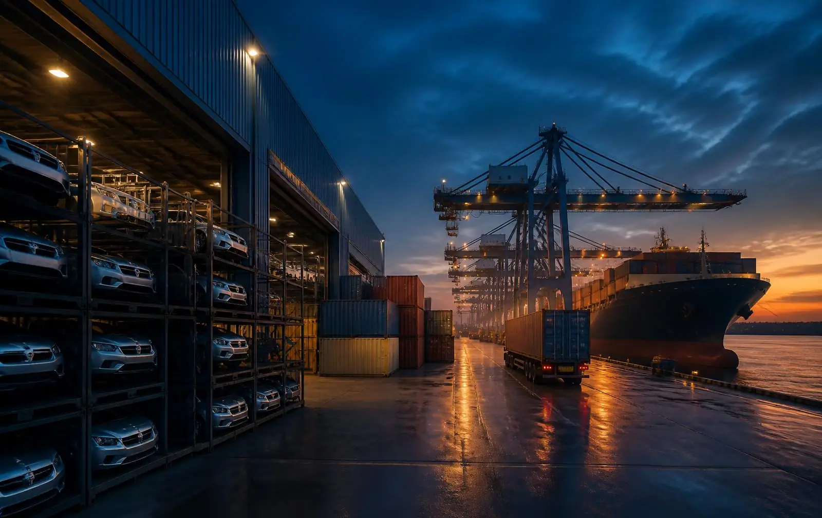 Cargo ship at port representing export logistics